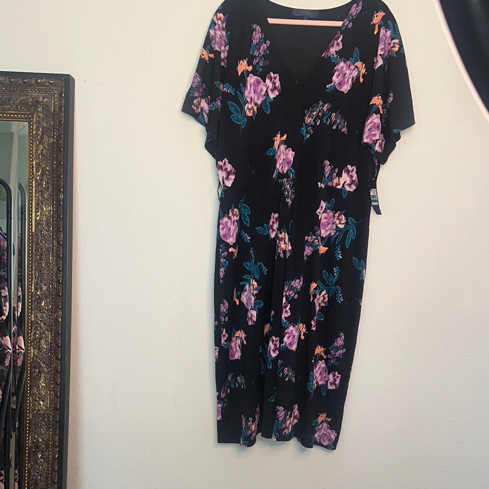 RACHEL Rachel Roy Black Midi Dress with Purple Floral Accents - Picture 2 of 9